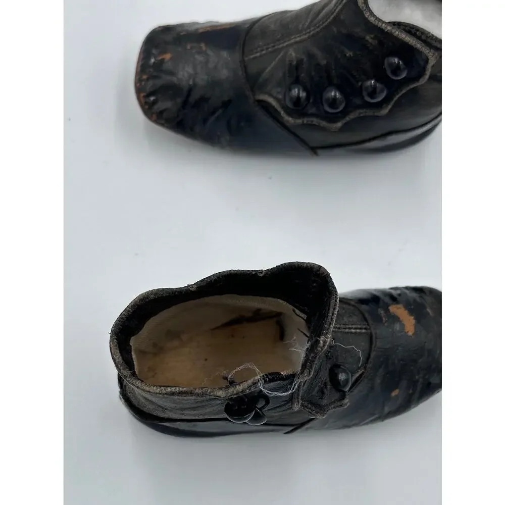 Victorian Era Antique Leather Baby Child Doll Button-Up Shoe Boots